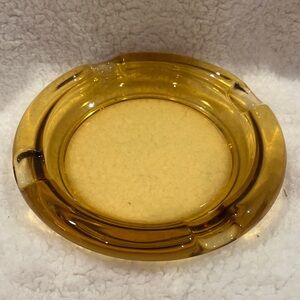 Vintage Amber Glass Ashtray 8” MCM, Hazel Atlas, Cigar 4 Slot VTG, Heavy